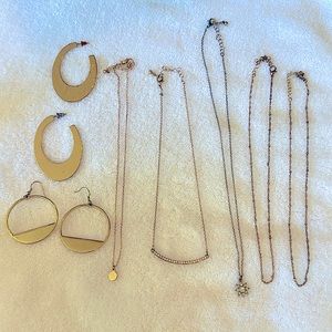 Gold layering necklaces and earrings